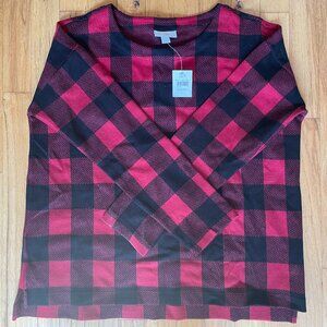 NWT J.Jill Red and Black Buffalo Check Sweater, Size L